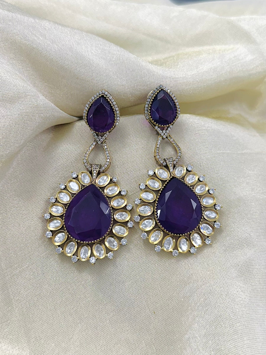 Premium Moissanite Doublet Golden Danglers earrings
