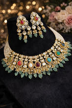 Load image into Gallery viewer, Navratna Multicolor Tayani kundan Statement Necklace set Premium

