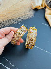 Load image into Gallery viewer, Set of 2 Bangles Rajwadi Amrapali Openable Stone gold finish

