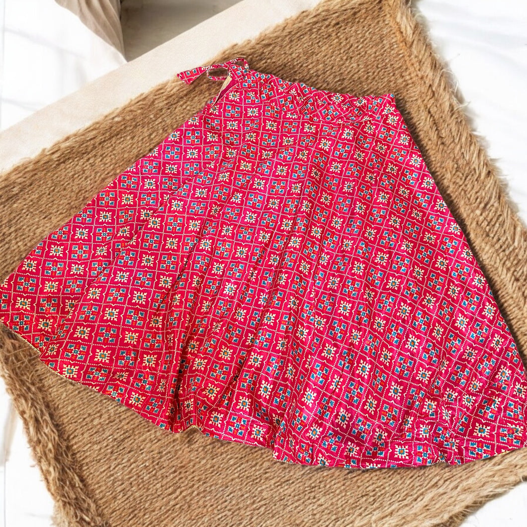 Pink Patola Free size Soft Silk Skirt