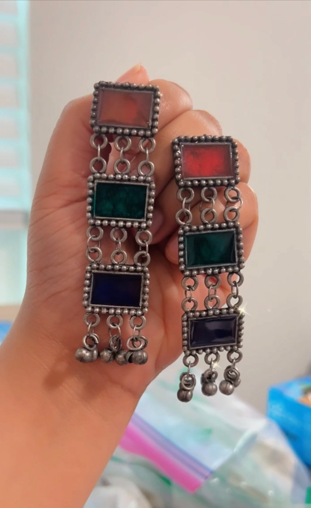 Enamel Multicolor Afghani ghungroo Earrings