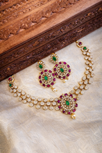 Load image into Gallery viewer, Dainty cz Ruby green golden Necklace set
