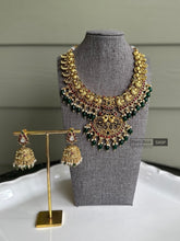 Load image into Gallery viewer, Peacock Kemp Stone Kundan temple golden  necklace set

