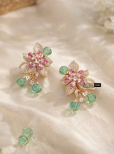 Load image into Gallery viewer, Solitaire Floral Rose Gold MM pink Mint Pearl Multicolor Long Solitaire Premium Necklace set
