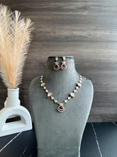 Load image into Gallery viewer, Purple Gold plated Dainty moissanite Stone Chain Necklace set
