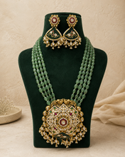 Load image into Gallery viewer, Moissanite Long Peacock Rubty Green Premium Necklace set

