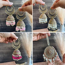 Load image into Gallery viewer, Big Jumbo polki Bahubali pearl jhumki earrings with maangtikka
