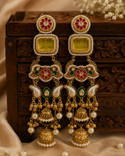 Load image into Gallery viewer, Ghungroo 92.5 silver coated Long Fusion Kashmiri earrings
