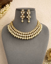 Load image into Gallery viewer, White double layered pearl drop Kundan back side Meenakari necklace set
