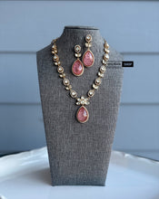 Load image into Gallery viewer, Pink doublet Gold plated moissanite Dainty Necklace set
