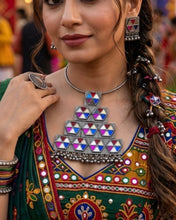 Load image into Gallery viewer, German silver Afghani Mirror Ghungroo Hasli  Necklace set
