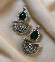 Load image into Gallery viewer, German silver Pearl Kundan curved Earrings

