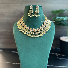 Load image into Gallery viewer, Multiple Colors-Golden guttapusalu cz Ethnic Necklace set temple jewelry
