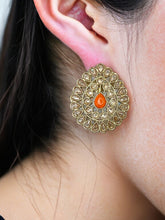 Load image into Gallery viewer, Polki Golden Antique Finish Tear drop stud earrings
