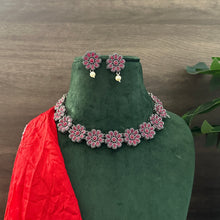 Load image into Gallery viewer, German Silver Flower Multicolor Premium stone Necklace set
