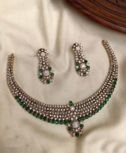 Load image into Gallery viewer, Premium Cz dainty ethnic Temple Necklace set
