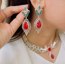 Load image into Gallery viewer, Ruby Green Premium Solitaire choker pearl Necklace set
