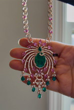 Load image into Gallery viewer, Solitaire Floral Rose Gold MM Multicolor Long Solitaire Premium Necklace set
