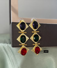 Load image into Gallery viewer, Golden three glass Stone Earrings
