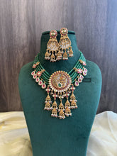 Load image into Gallery viewer, Green Peacock Pearl Ruby Green Multicolor Rajwadi Premium Necklace set
