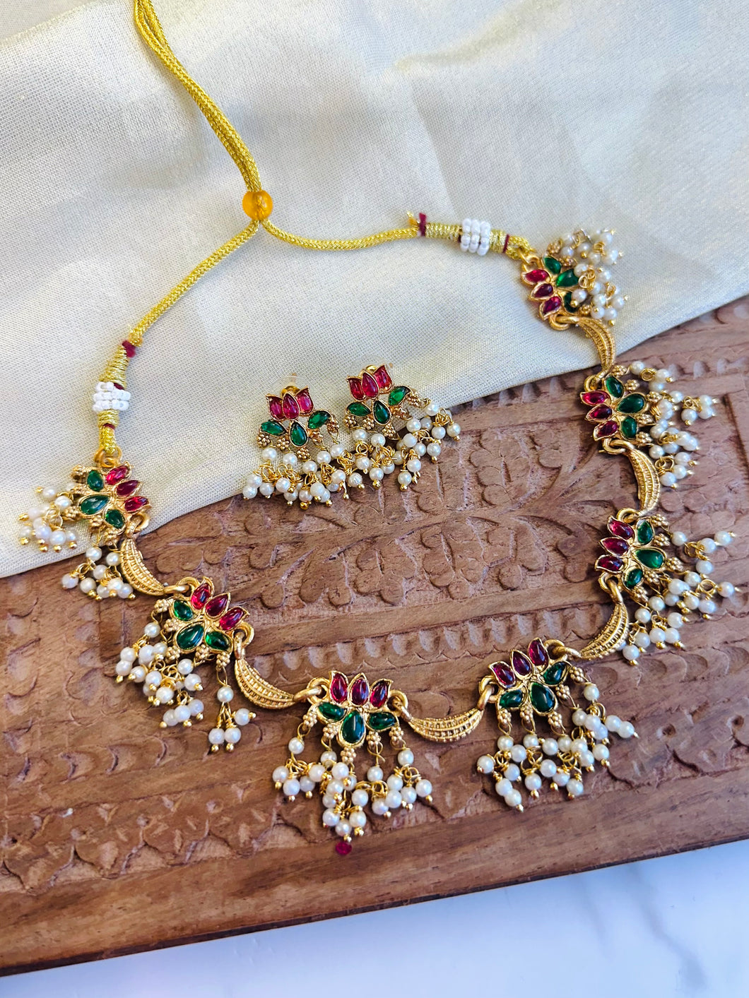 Dainty Pearl Lotus Pearl Drop Necklace set