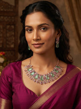 Load image into Gallery viewer, Designer MM Colored Polki Stone American Diamond Cz Floral Necklace set
