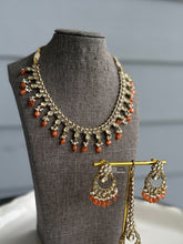 Load image into Gallery viewer, Radhs Light orange Kundan Polki Necklace Set with Maangtikka
