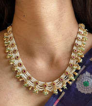 Load image into Gallery viewer, Pearl Ruby Green White dainty necklace set
