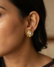 Load image into Gallery viewer, Gold Carved Moissanite Floral Cz Stud Premium Earrings
