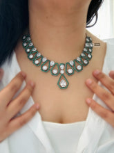 Load image into Gallery viewer, Green Nano Setting Solitaire American Diamond Premium necklace set
