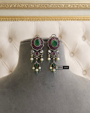 Load image into Gallery viewer, Ruby Green Silver Celebrity American Diamond Choker necklace set
