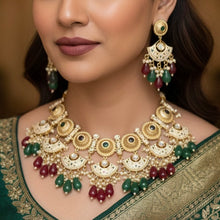 Load image into Gallery viewer, 22k gold plated Statement Ruby  Green Tayani Meenakari Necklace set
