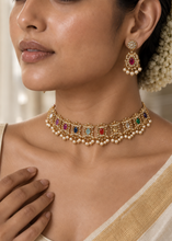 Load image into Gallery viewer, American Diamond Cz Dainty Navratna Choker necklace set
