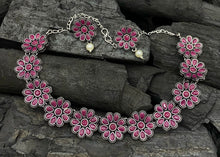 Load image into Gallery viewer, German Silver Flower Multicolor Premium stone Necklace set
