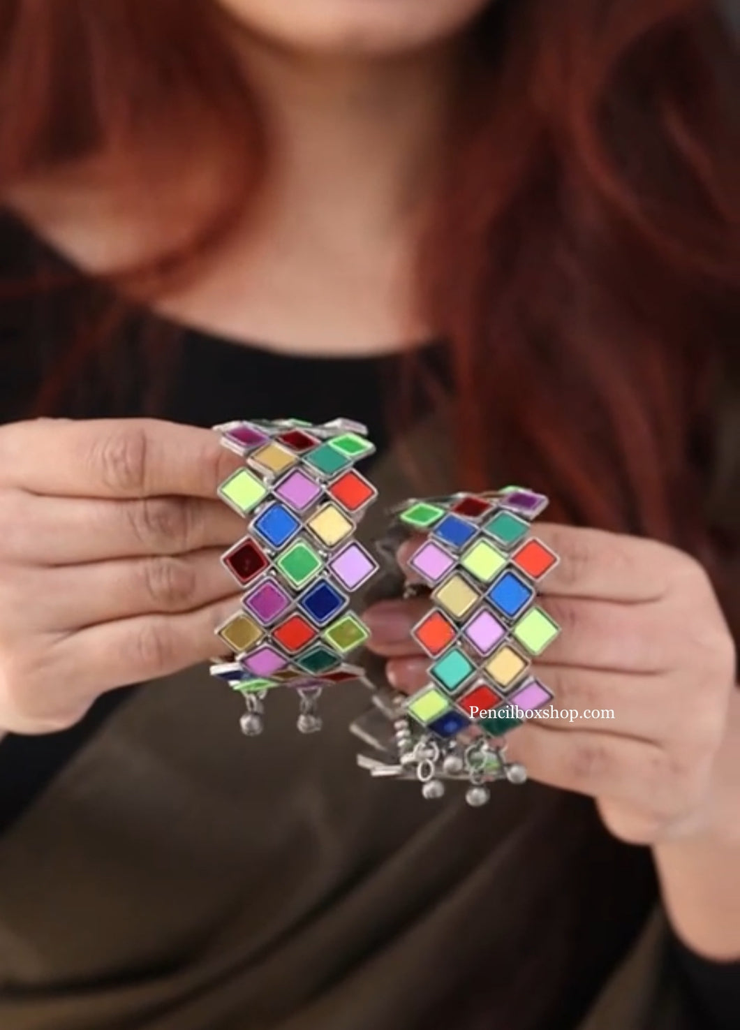 Multicolor Mirror Openable afghani cuff bangle kada