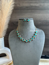 Load image into Gallery viewer, Emma Black Green Enamel Designer Inspired Dainty American Diamond Necklace set

