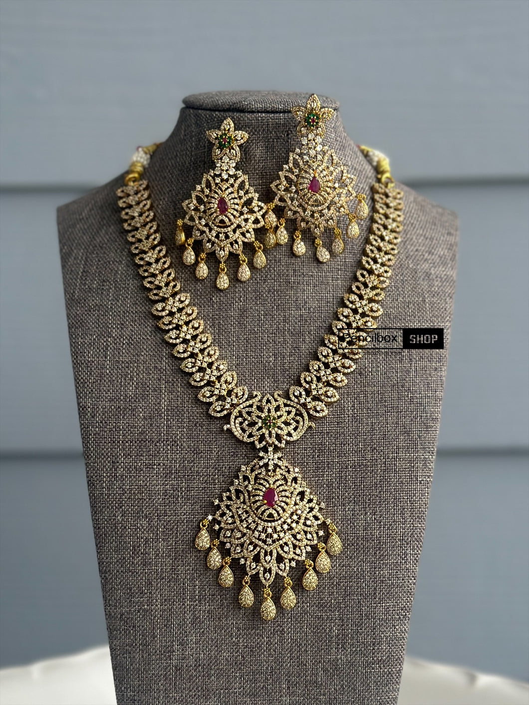 Multicolor Cz Designer premium Necklace set Temple Jewelry