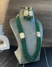 Load image into Gallery viewer, Green kundan Long Mala Pearl Meenakari Necklace set
