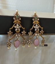 Load image into Gallery viewer, Amarpali Designer Brass Carved Stones Hanging Earrings
