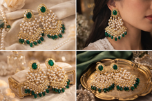Load image into Gallery viewer, 14k Gold plated Green White Pearl Temple earrings
