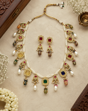 Load image into Gallery viewer, Kundan Back Meenakari long Grand mala necklace set
