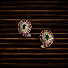 Load image into Gallery viewer, Multicolor mango shape Kemp stone Stud Temple earrings
