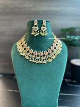 Load image into Gallery viewer, Multiple Colors-Golden guttapusalu cz Ethnic Necklace set temple jewelry
