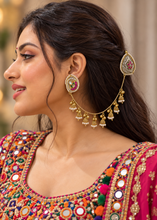 Load image into Gallery viewer, German silver Kashmiri Silver replica Ghungroo Stud with Hair chain earrings
