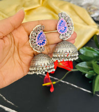 Load image into Gallery viewer, German silver Pearl Painted  Jhumka Earrings
