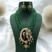 Load image into Gallery viewer, Moissanite Long Beads Ruby Green Birds necklace set
