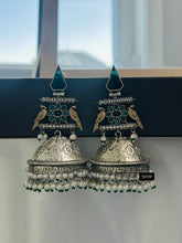 Load image into Gallery viewer, German silver peacock long jhumka Earrings
