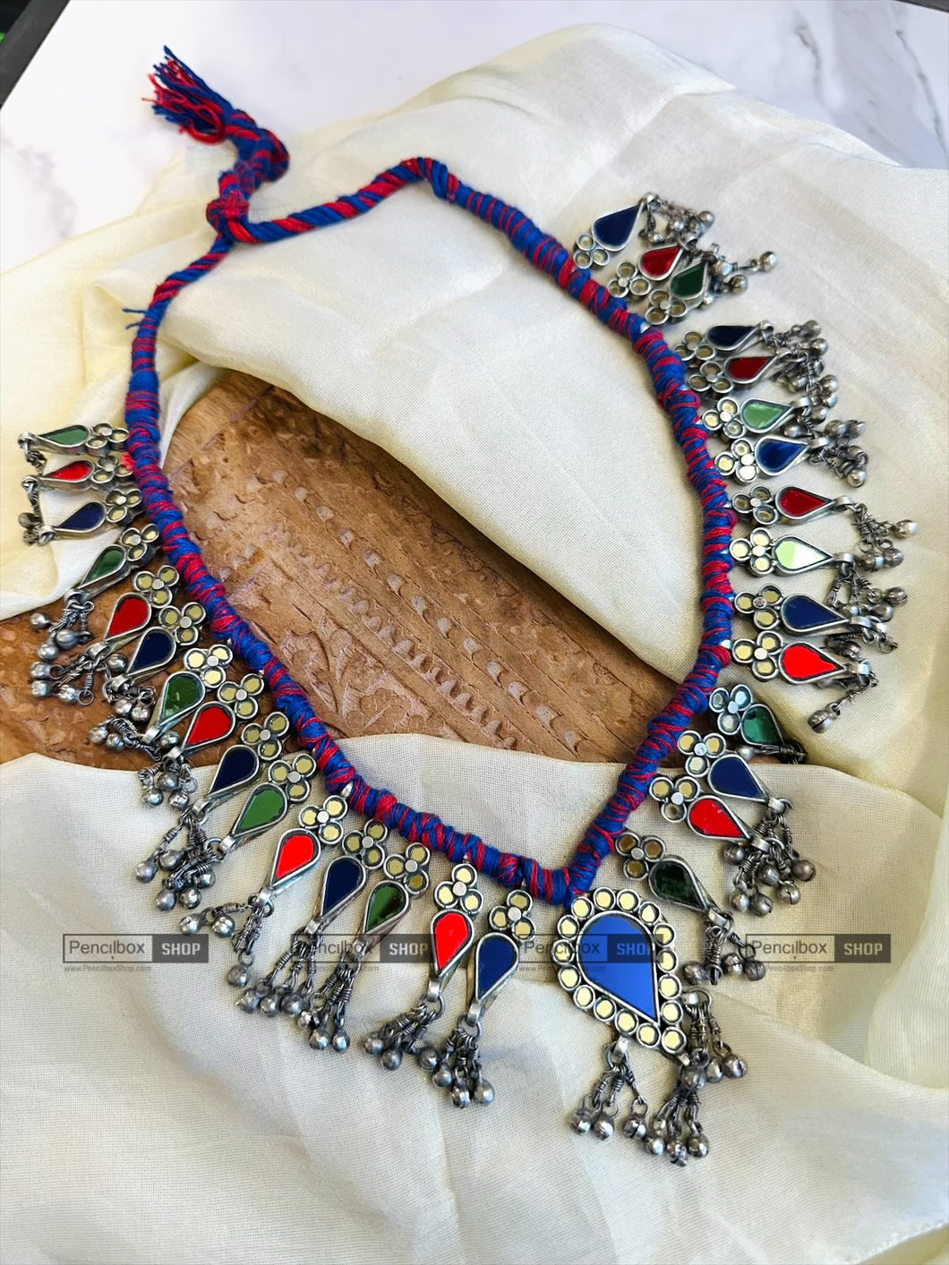 Afghani Real Mirror Ghungroo Navratri Mala Necklace