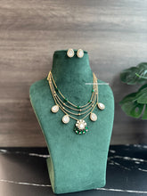Load image into Gallery viewer, Green four Layered Premium Moissanite dainty necklace set
