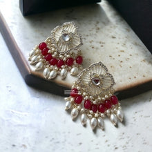 Load image into Gallery viewer, Pearl Kundan cz Medium Pearl Drop dangling earrings
